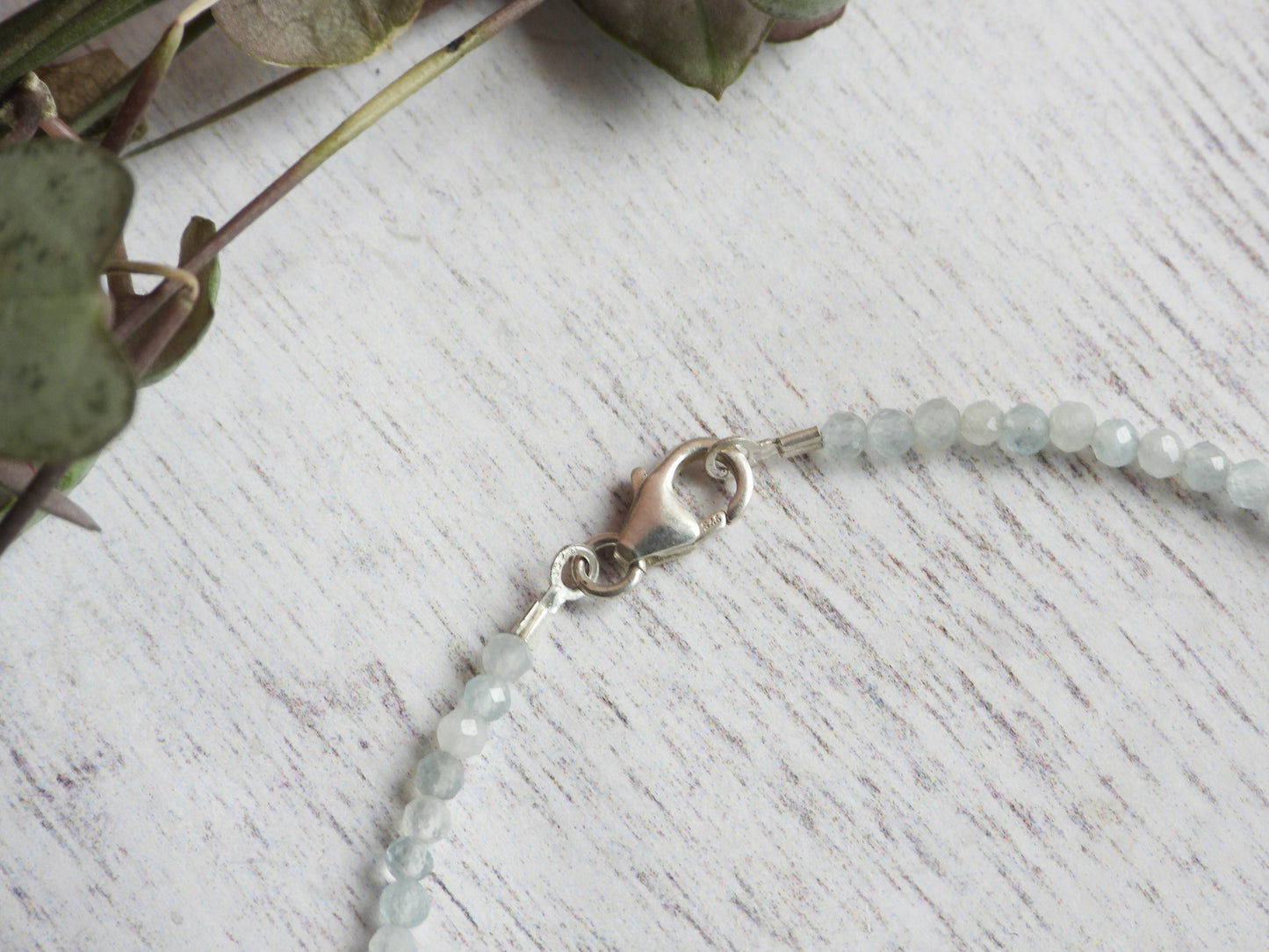 aquamarine gemstone and crystal bracelet with sterling silver clasp