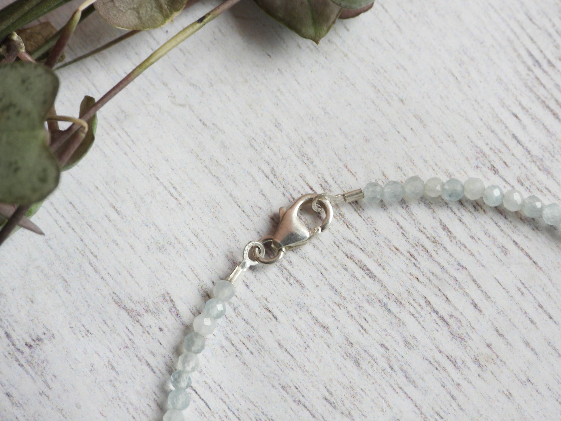 aquamarine gemstone and crystal bracelet with sterling silver clasp