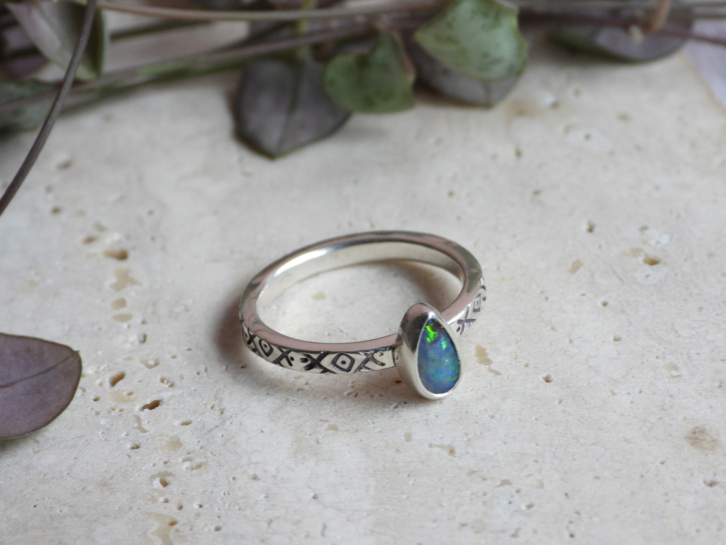 Australian Boulder Opal Ring | Handmade with Recycled Sterling Silver | Size Q