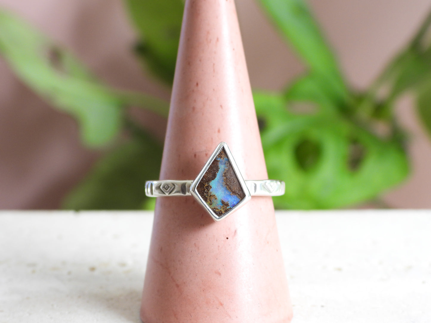 Boho Style Australian Boulder Opal Ring | Recycled Silver 925 | Size N