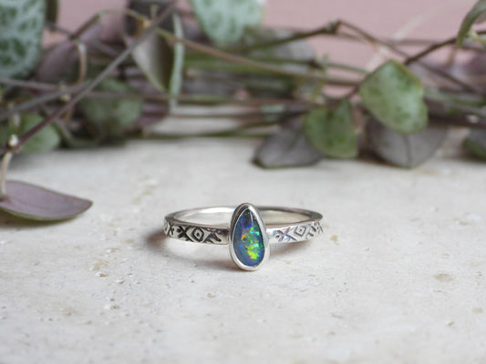 Australian Boulder Opal Ring | Handmade with Recycled Sterling Silver | Size Q