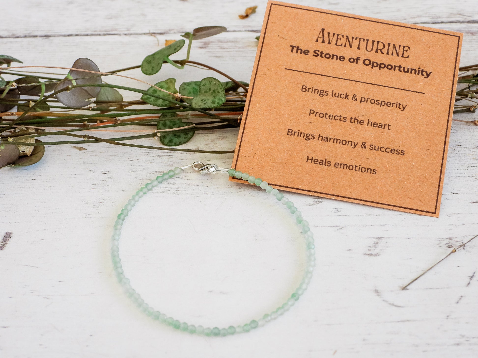 aventurine crystal healing green gemstone bracelet with card