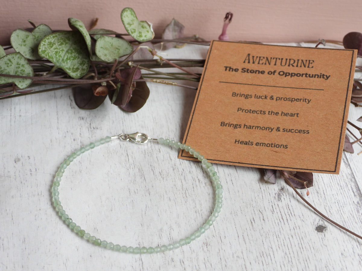 Dainty Gemstone Aventurine Bracelet | Sterling Silver | Handmade