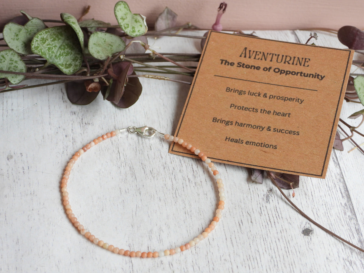 Dainty Pink Aventurine Gemstone Bracelet | Sterling Silver | Handmade
