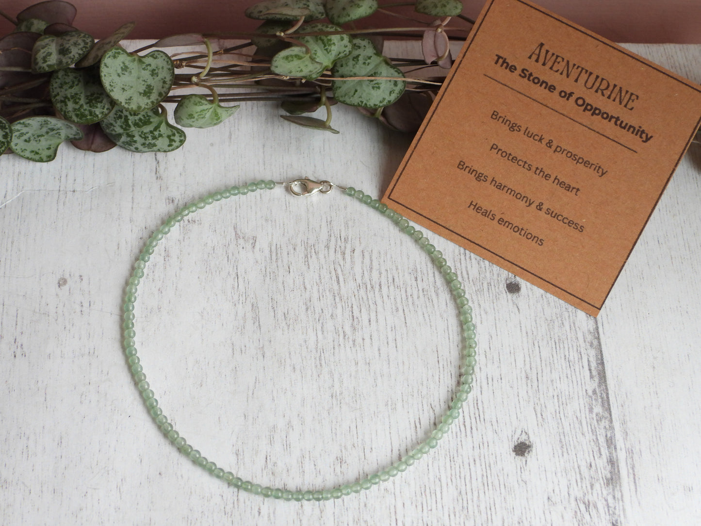 Dainty Aventurine "Prosperity" Gemstone Anklet | Round Beads
