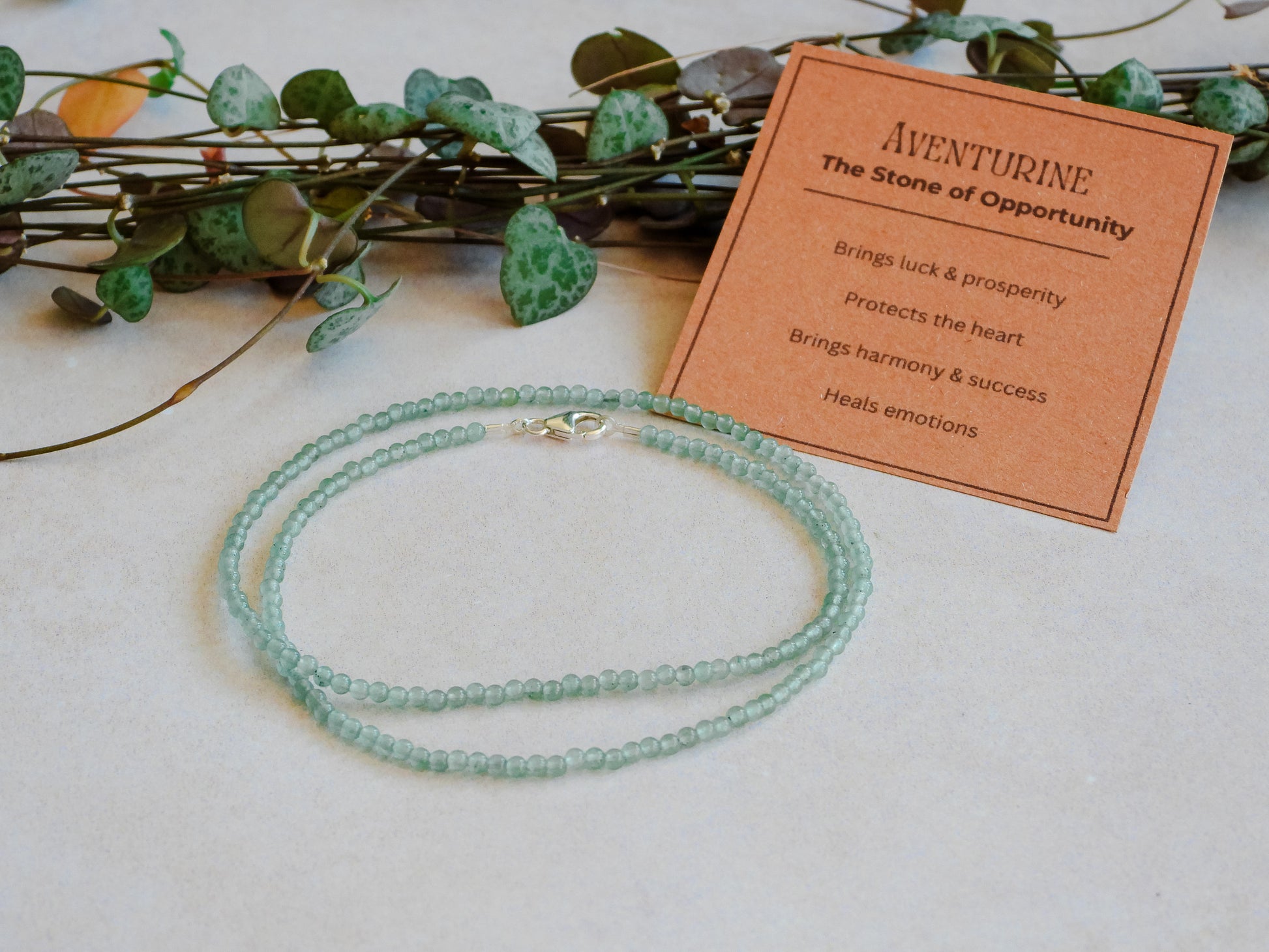 aventurine green 2mm gemstone beaded choker