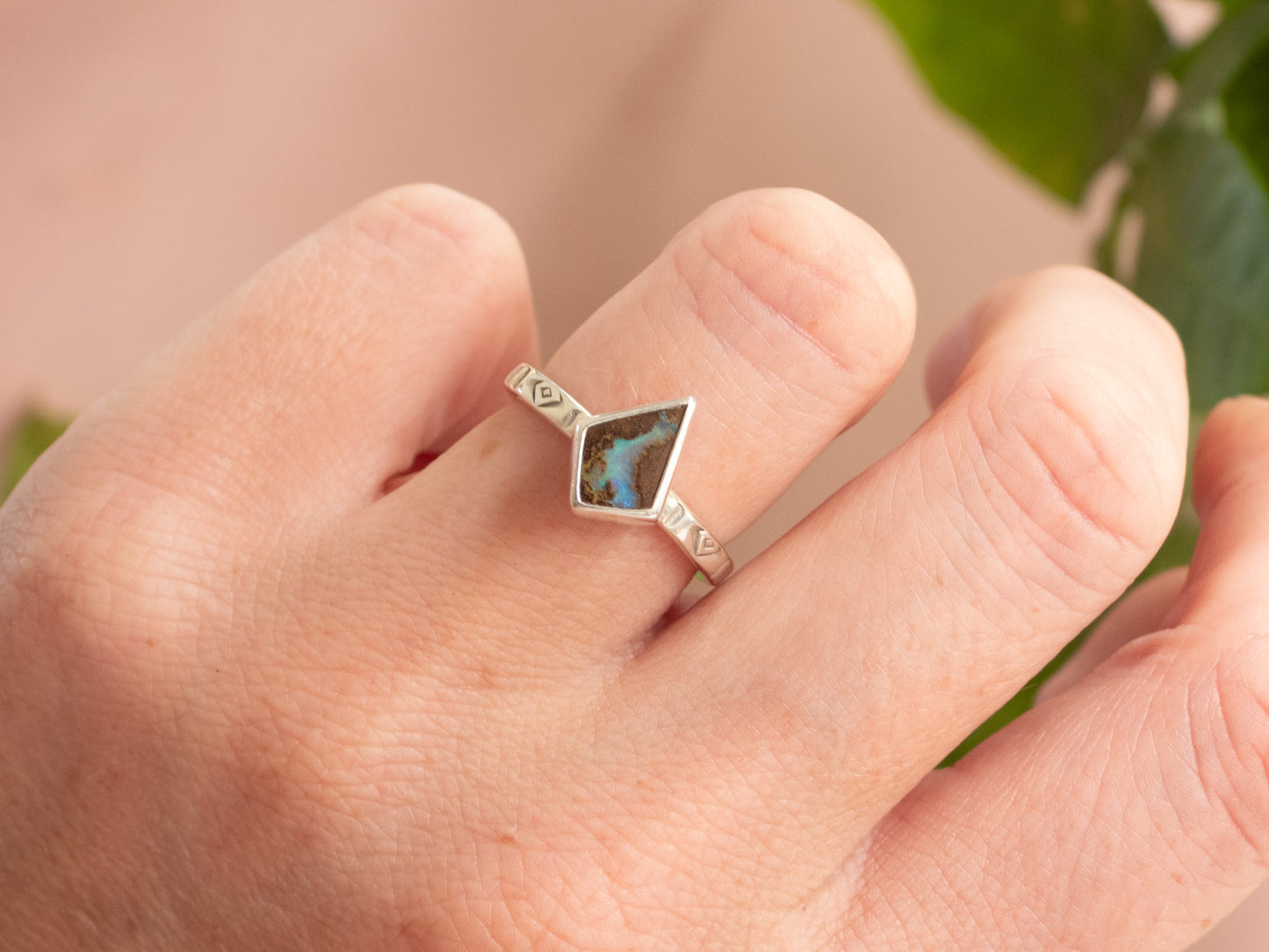 Boho Style Australian Boulder Opal Ring | Recycled Silver 925 | Size N
