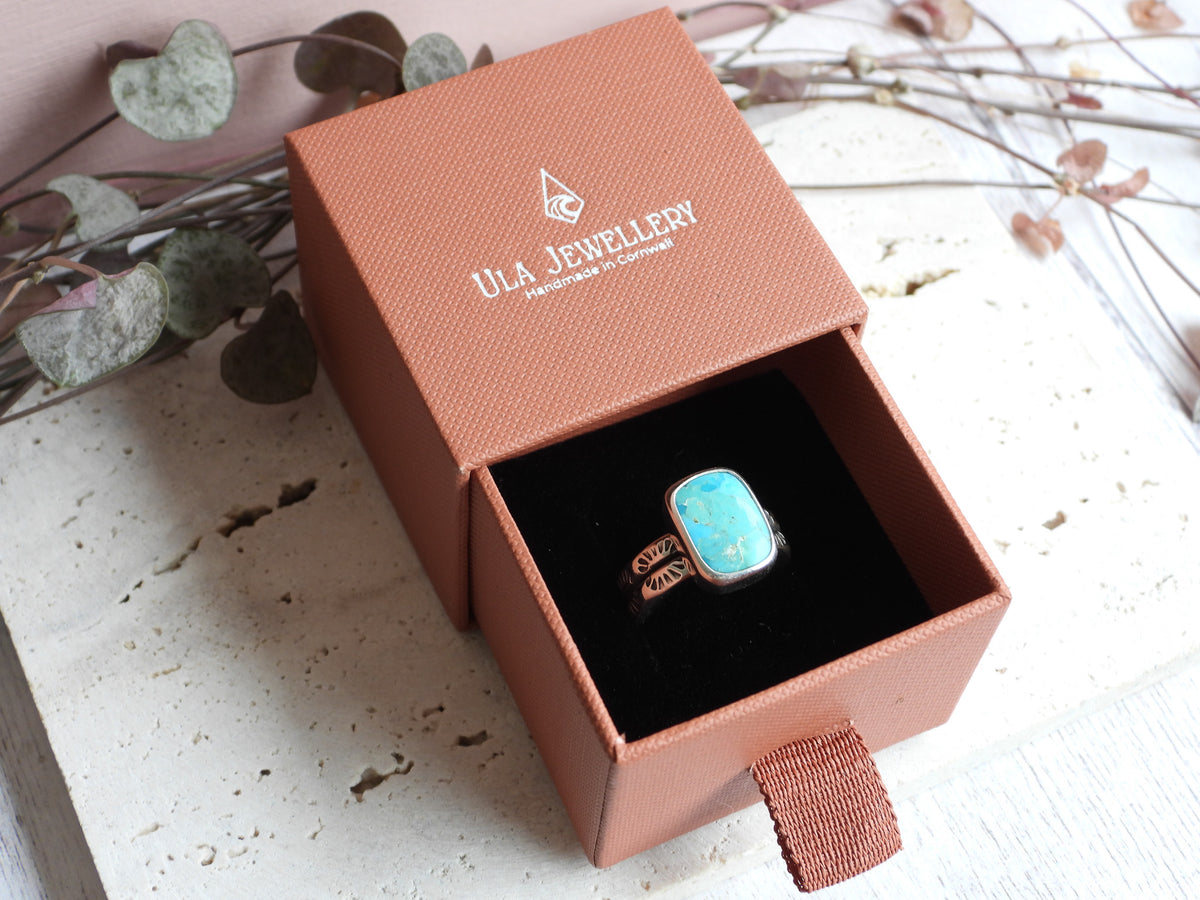Bohemian Style Turquoise Ring | Size O | Handmade in Cornwall