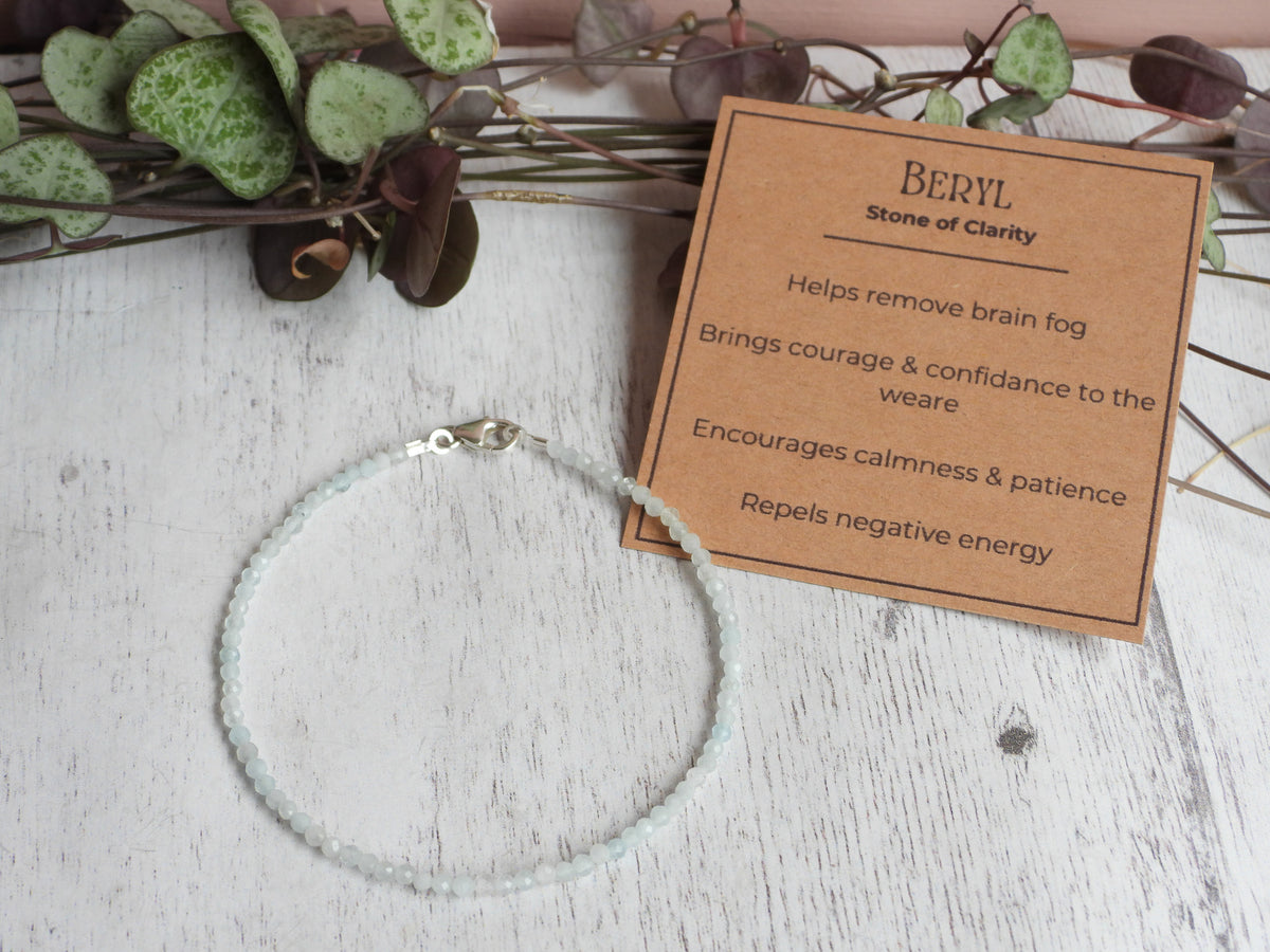 Dainty Beryl Gemstone Bracelet | Sterling Silver | Handmade