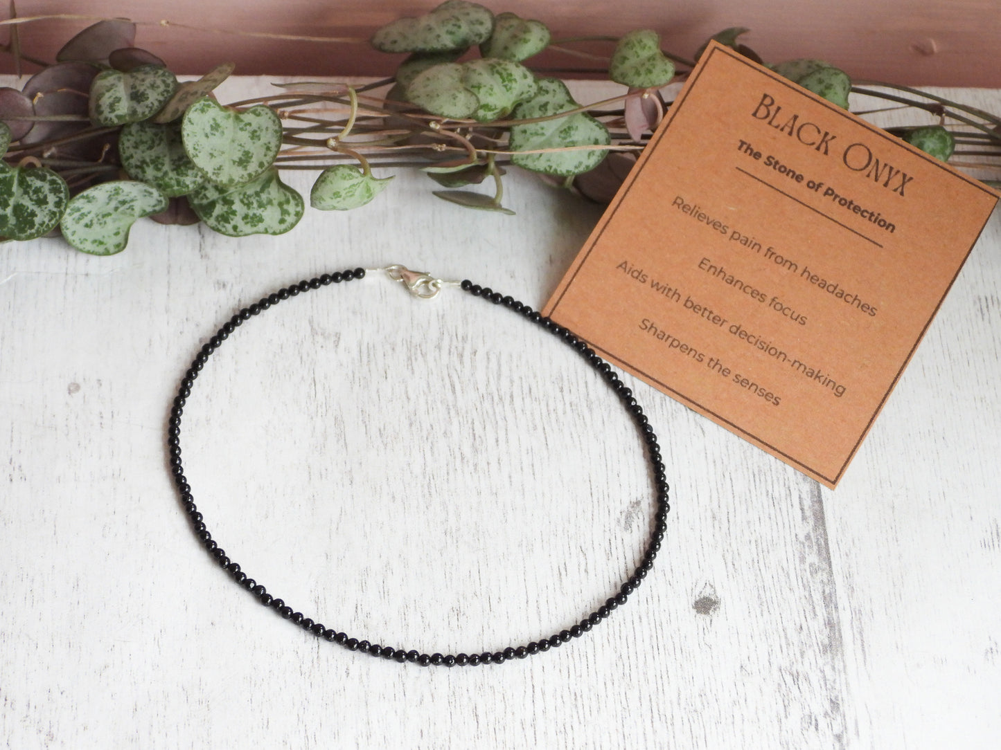 Dainty Black Onyx "Protection" Gemstone Anklet | Round Beads