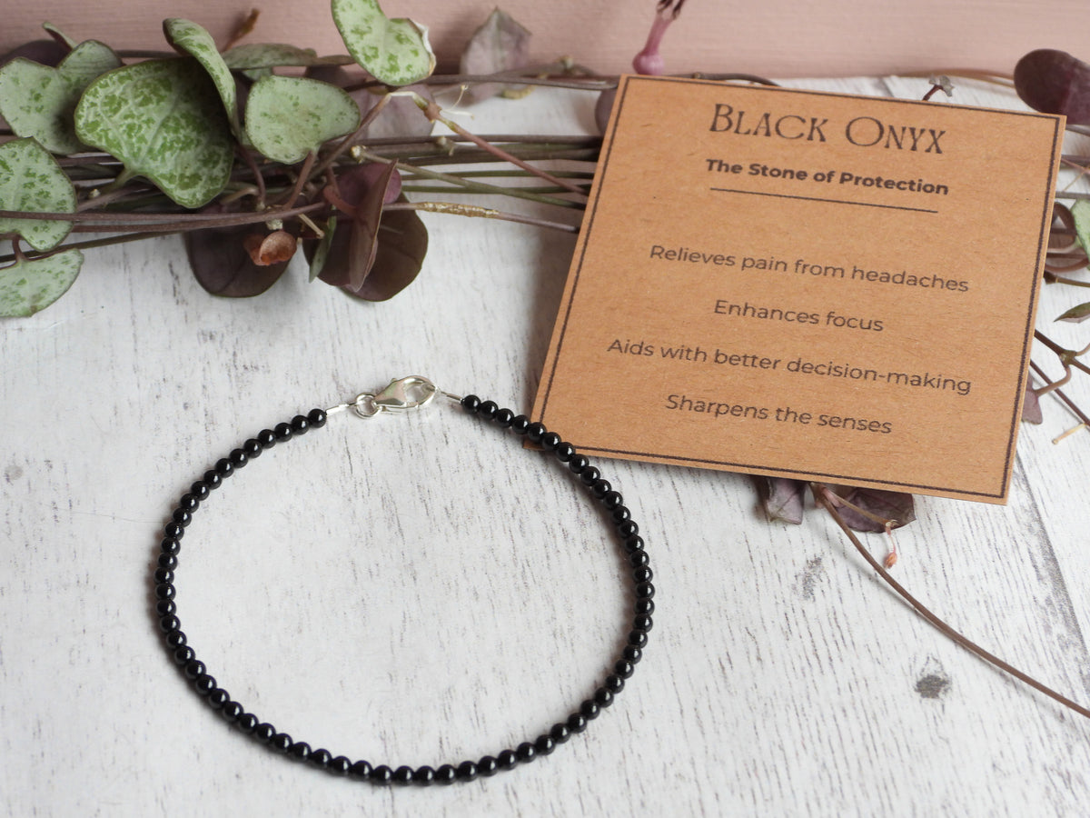 Dainty Onyx Gemstone Bracelet | Sterling Silver | Handmade