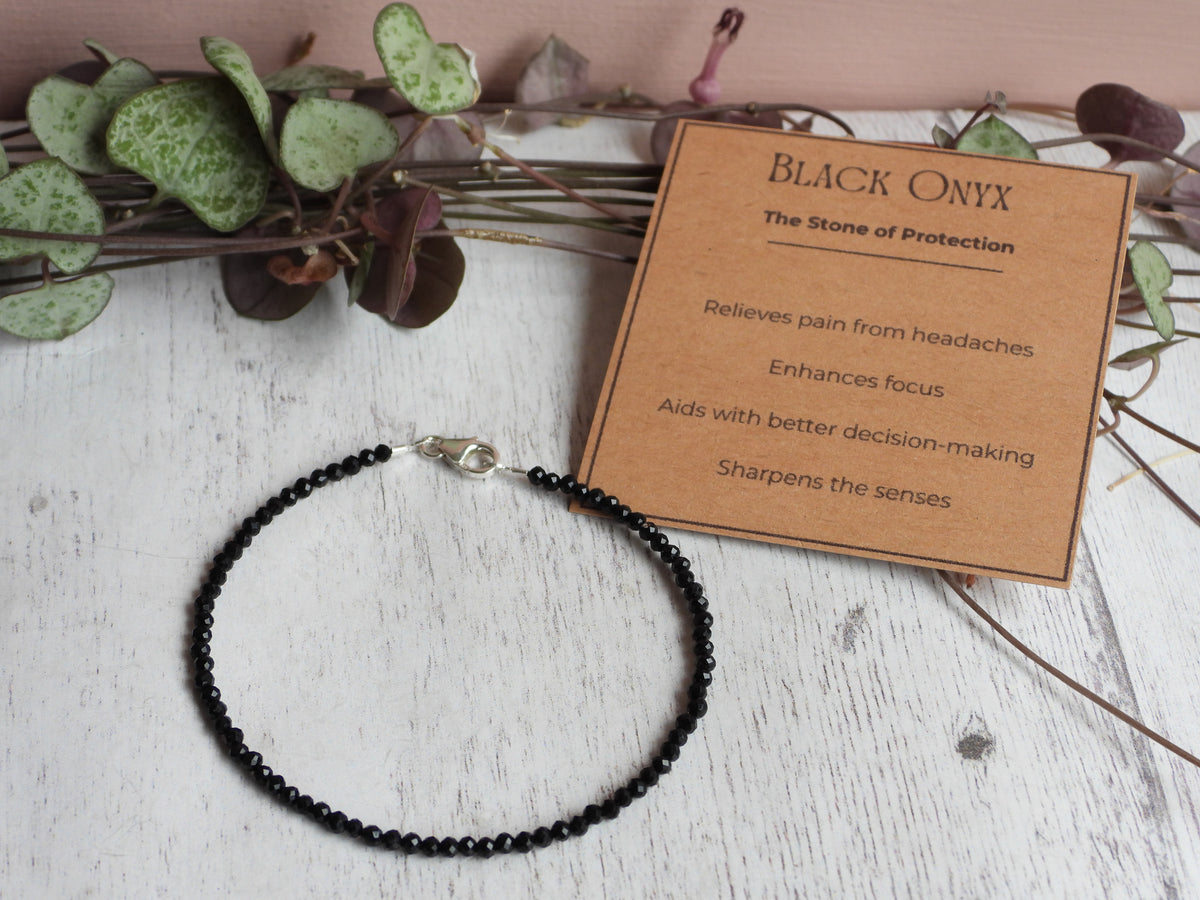 Dainty Onyx Gemstone Bracelet | Sterling Silver | Handmade