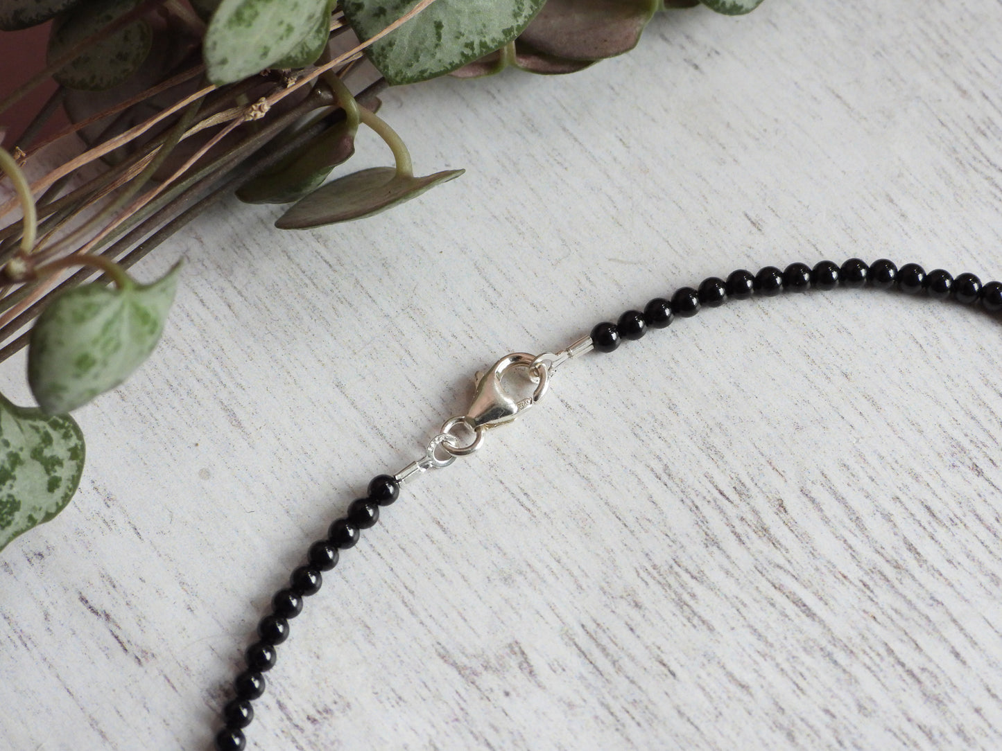 Dainty Black Spinel "Endurance" Gemstone Anklet | Round Beads