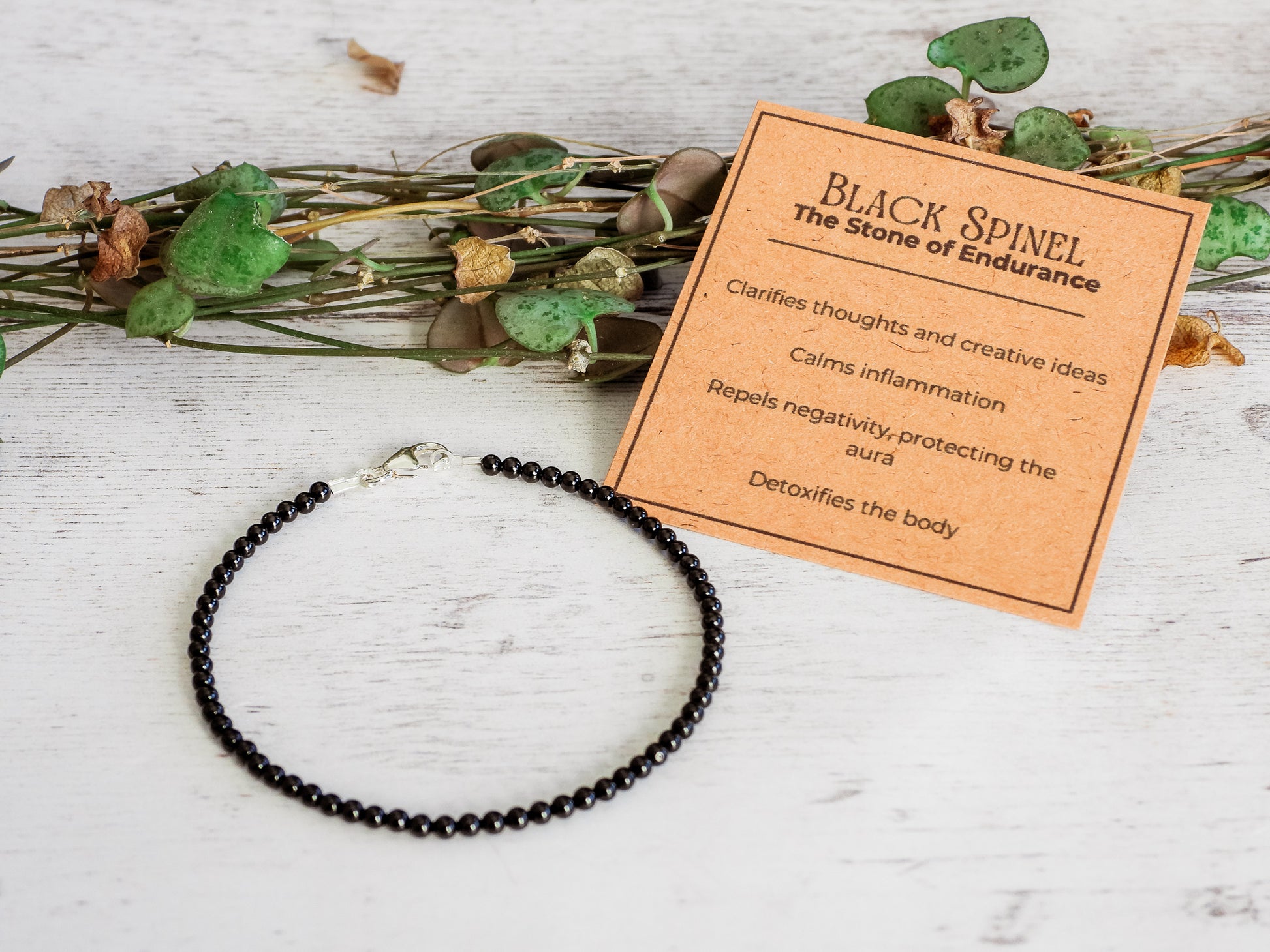 black spinel crystal healing gemstone beaded bracelet