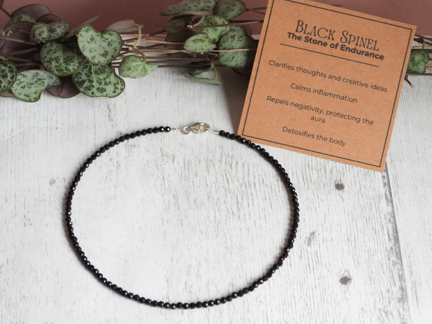 Dainty Black Spinel "Endurance" Gemstone Anklet | Faceted Beads