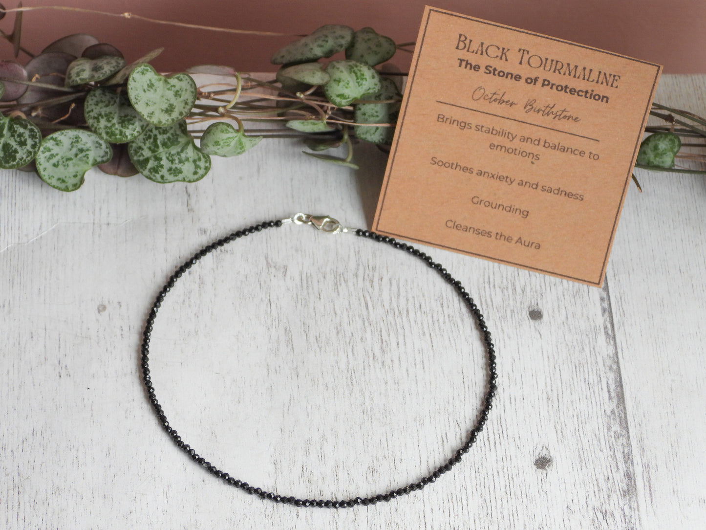 Dainty Black Tourmaline "Protection" Gemstone Anklet | October Birthstone | Faceted Beads