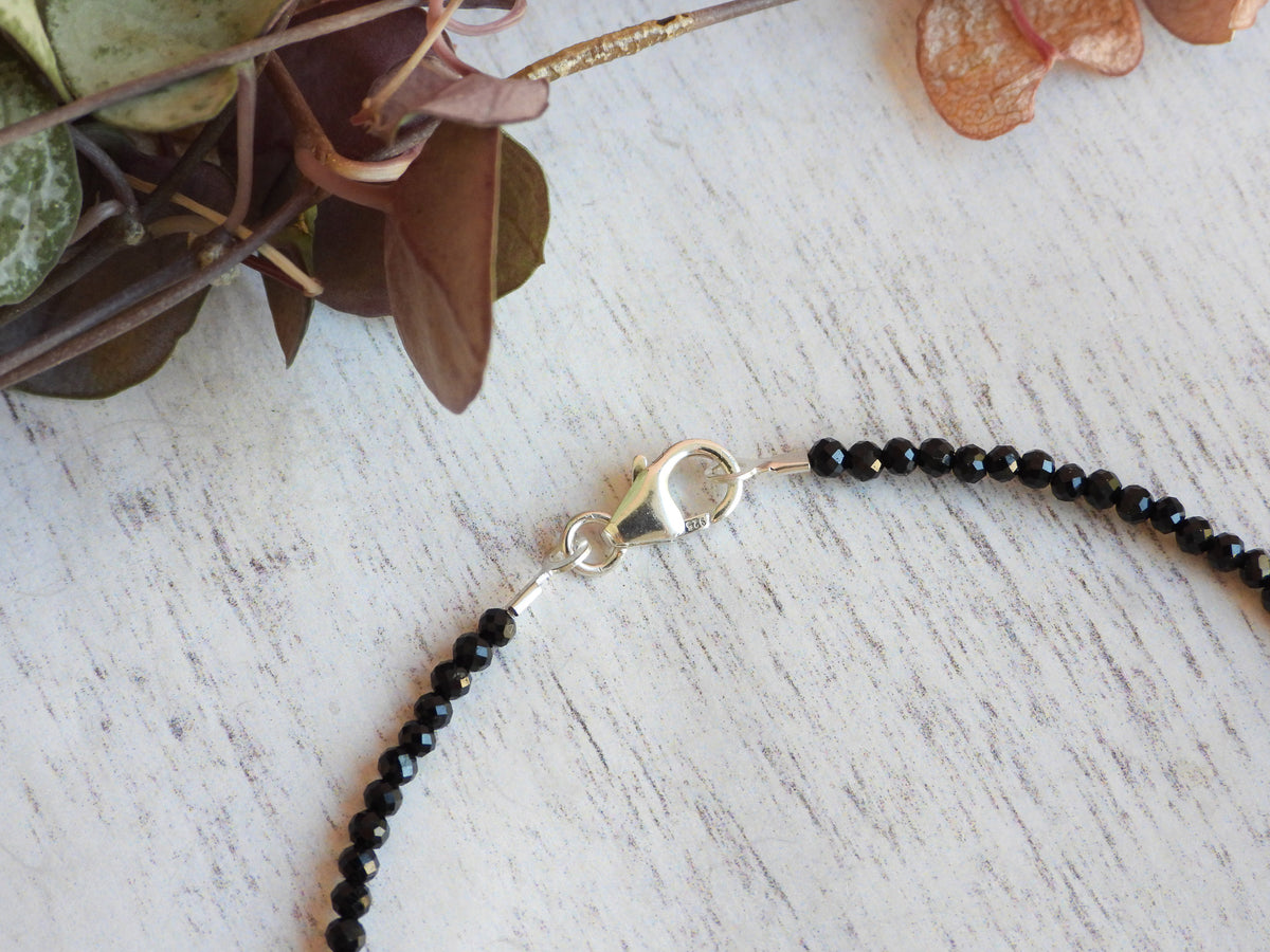 Dainty Black Tourmaline Gemstone Bracelet | Sterling Silver | Handmade