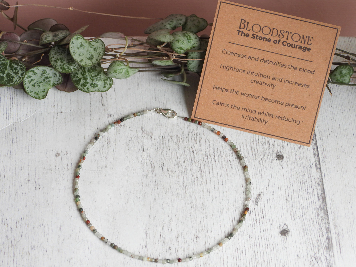 Dainty Bloodstone "Courage" Gemstone Anklet | Faceted Beads