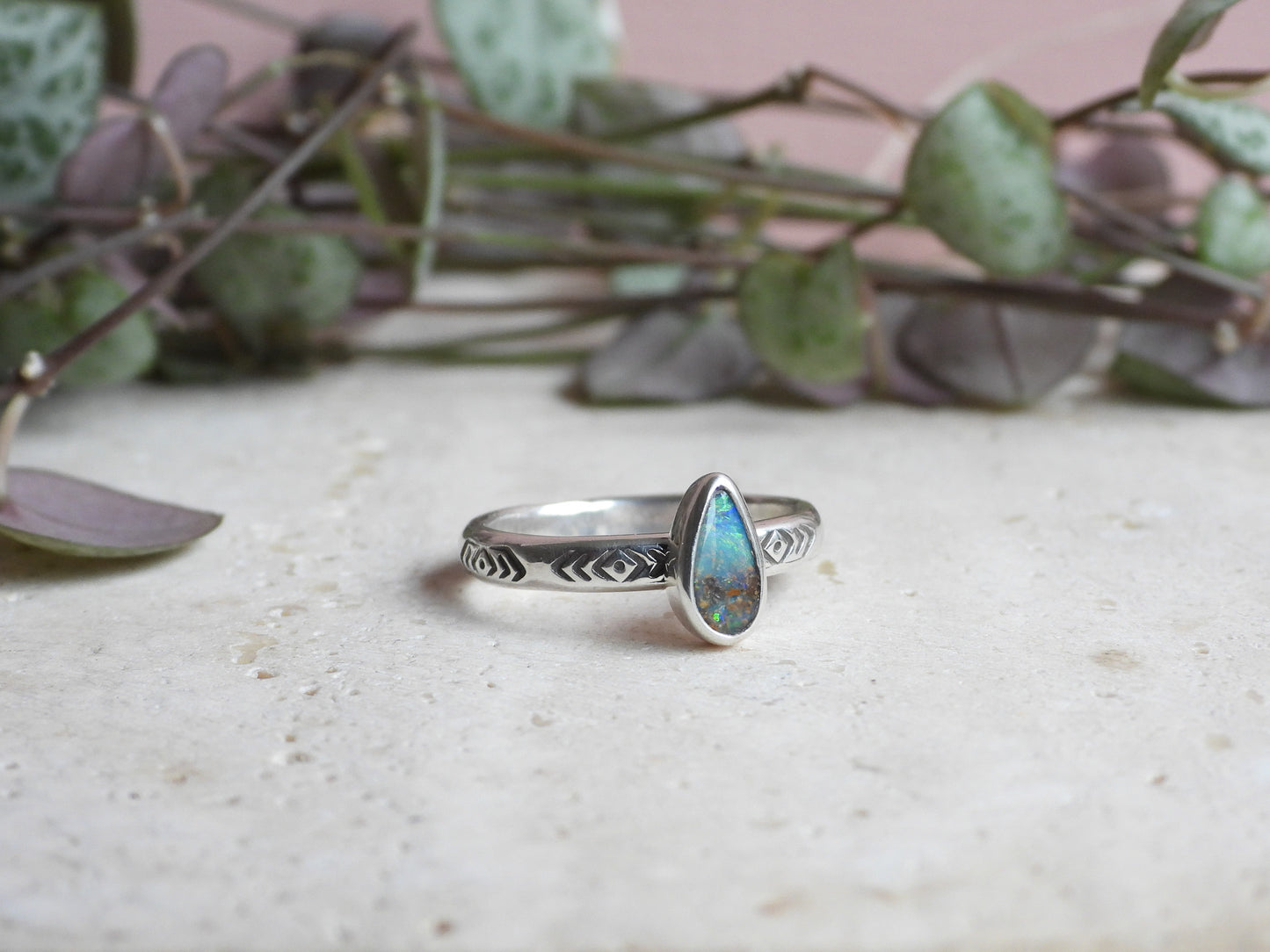 Australian Boulder Opal Ring | Handmade with Recycled Sterling Silver | Size N