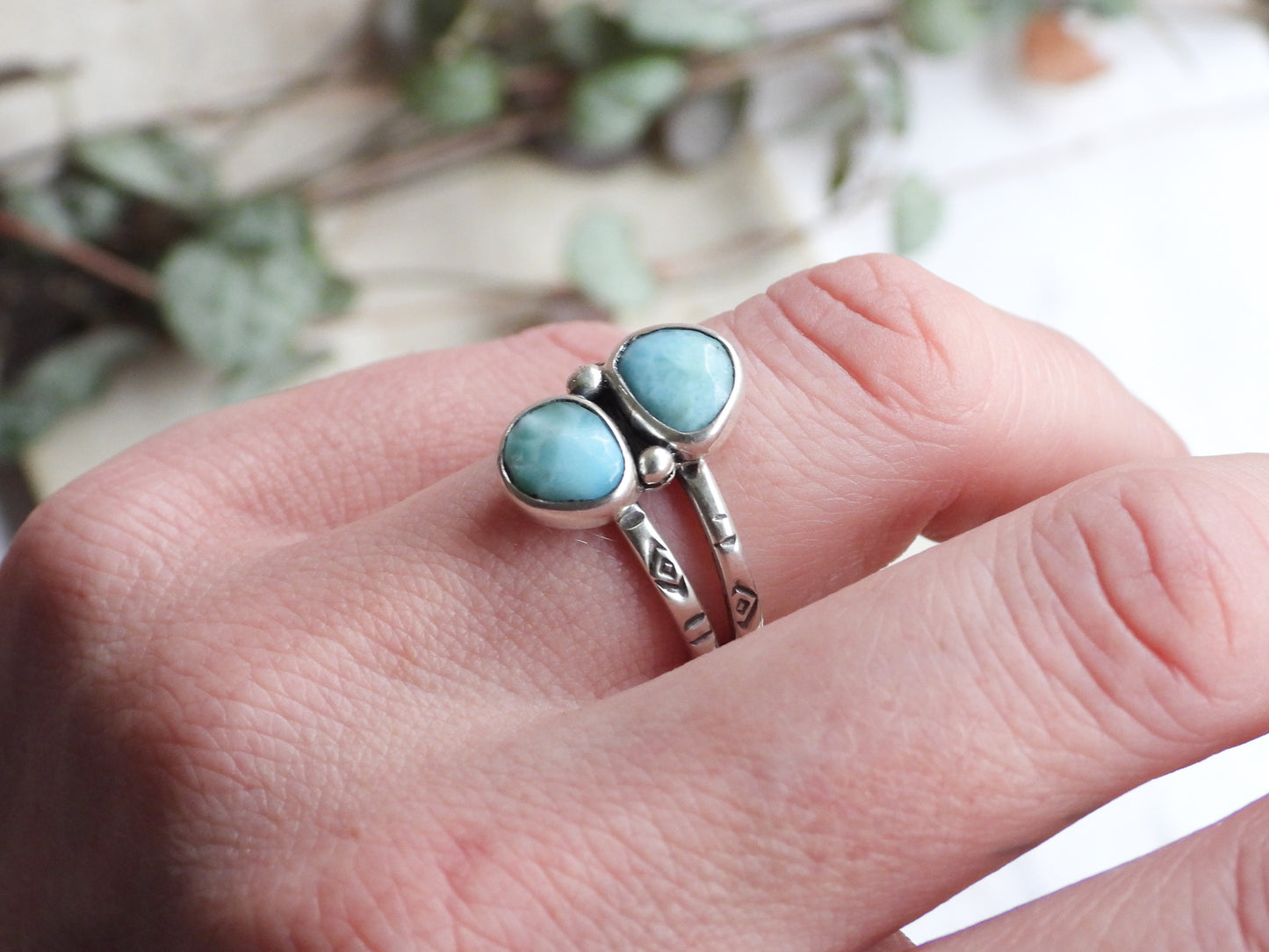 Boho Style Larimar Split Ring | Recycled Silver 925
