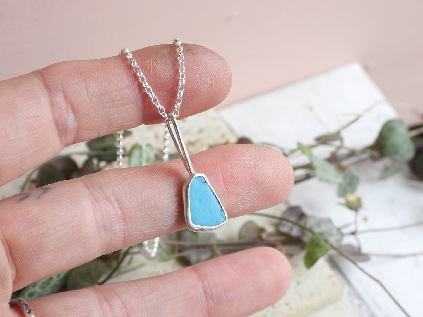 Dainty Cornish Milk Sea Glass Necklace | Handmade Sterling Silver 925 | Porthtowan Beach