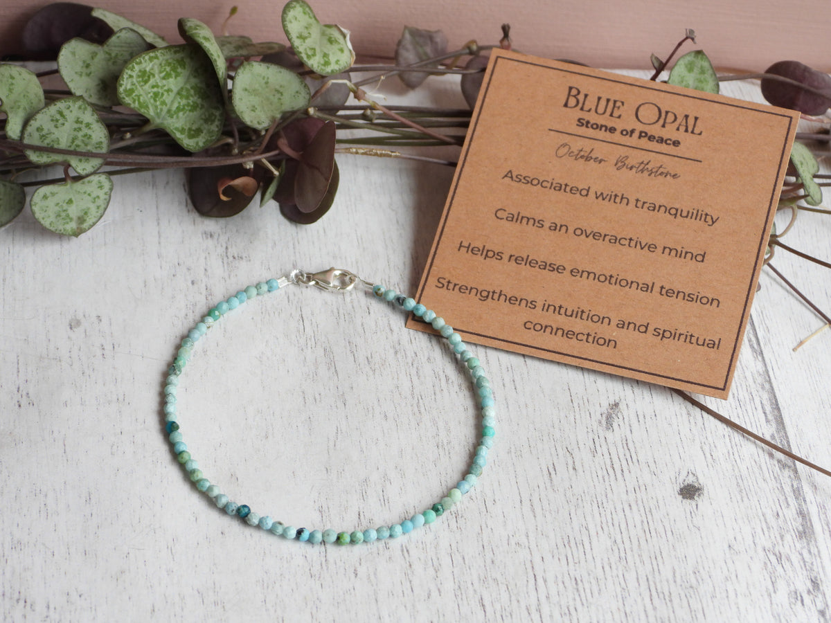 Dainty Blue Opal Gemstone Bracelet | Sterling Silver | Handmade