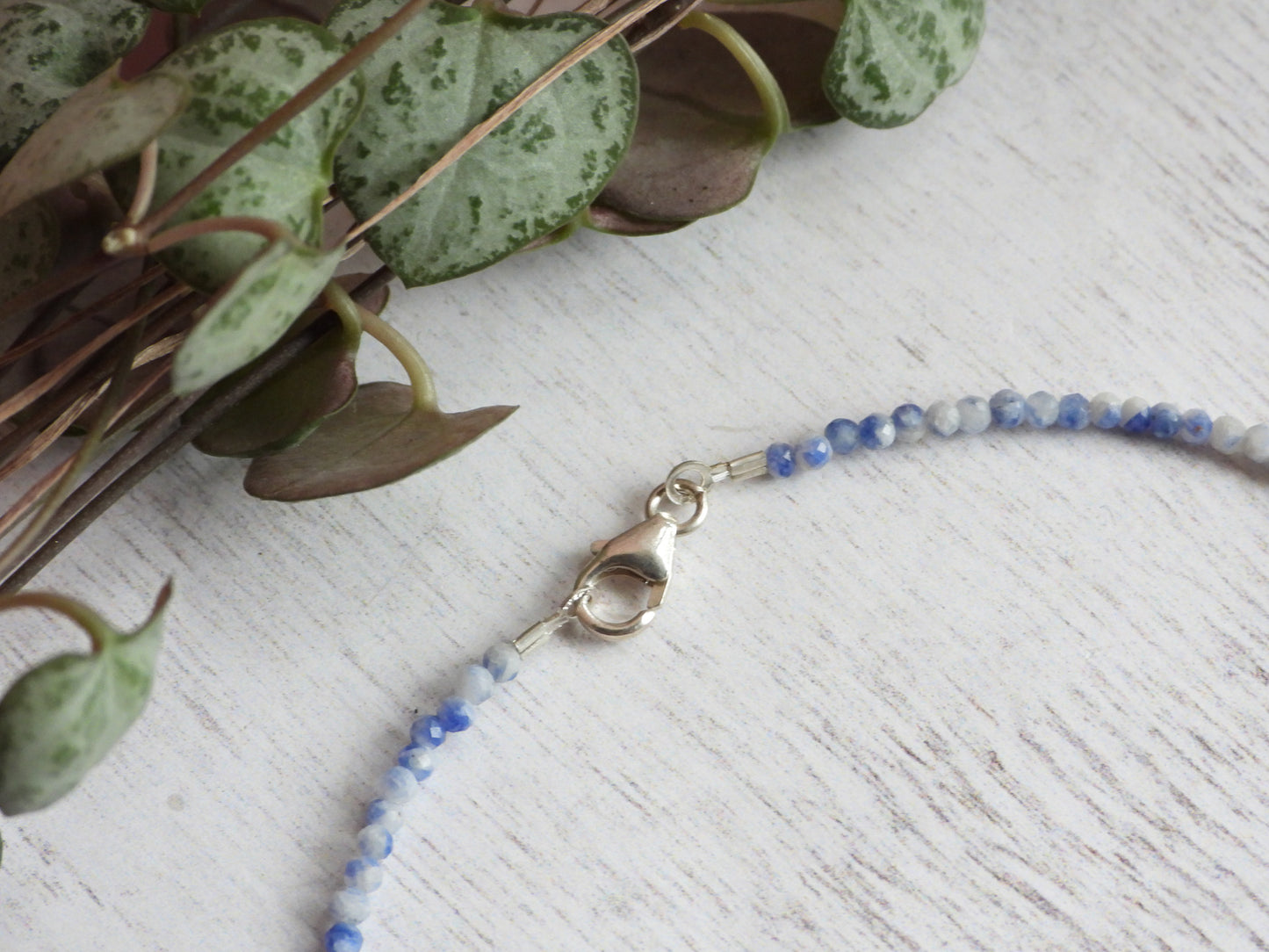 Dainty Blue Spot Jasper "Mindfulness" Gemstone Anklet | Faceted Beads