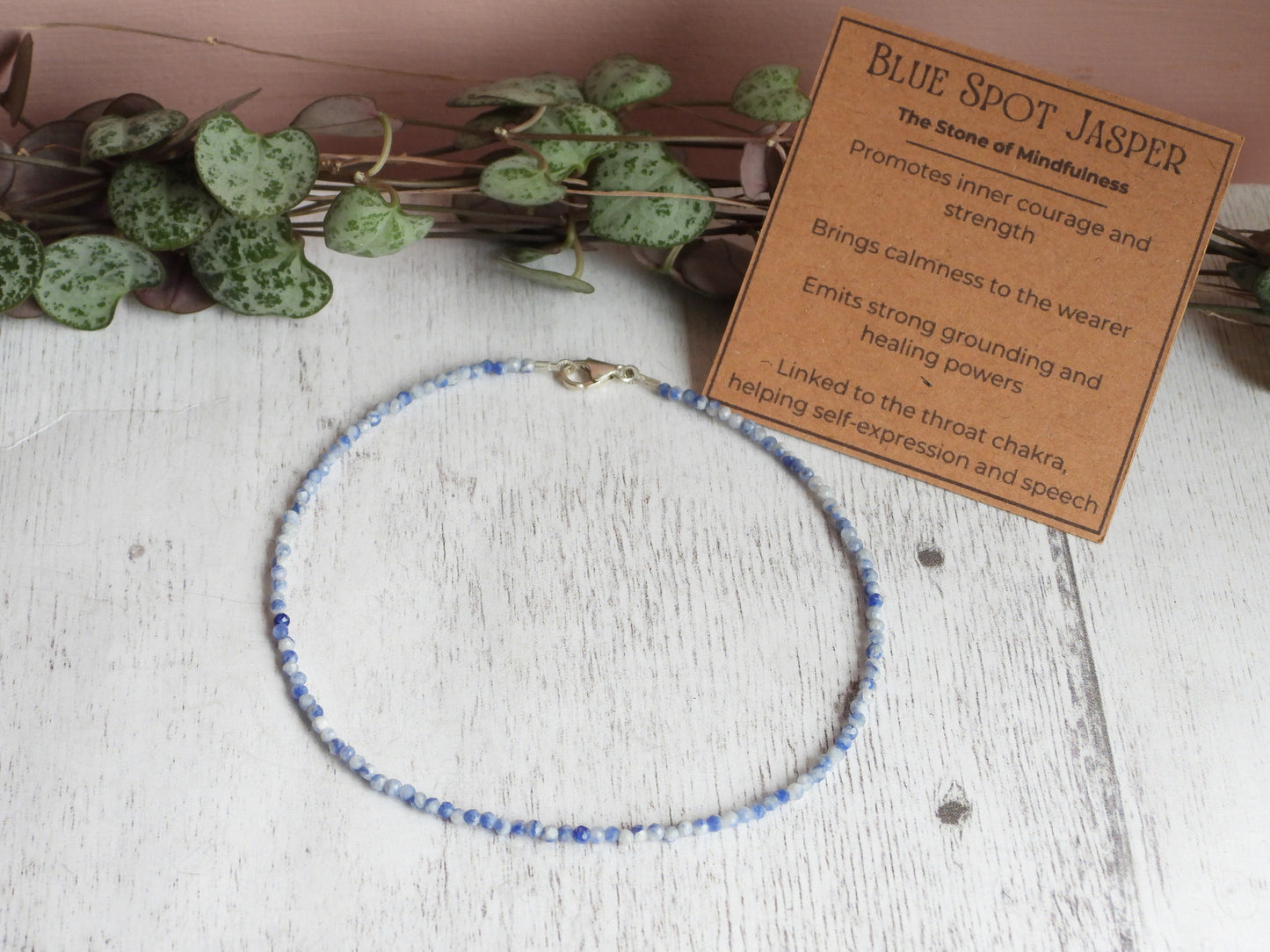 Dainty Blue Spot Jasper "Mindfulness" Gemstone Anklet | Faceted Beads