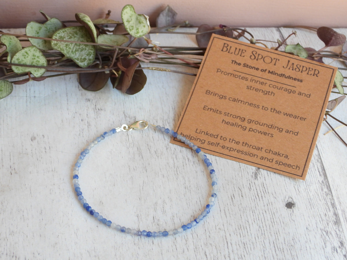 Dainty Blue Spot Jasper Gemstone Bracelet | Sterling Silver | Handmade