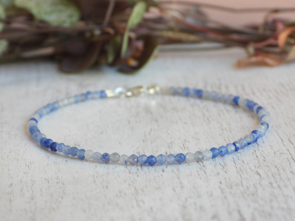 Dainty Blue Spot Jasper Gemstone Bracelet | Sterling Silver | Handmade