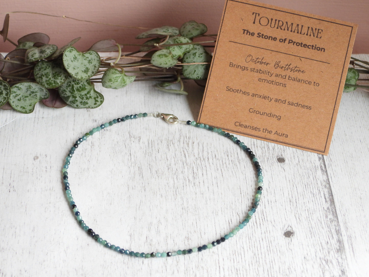 Dainty Blue Tourmaline "Forgiveness" Gemstone Anklet | Faceted Beads