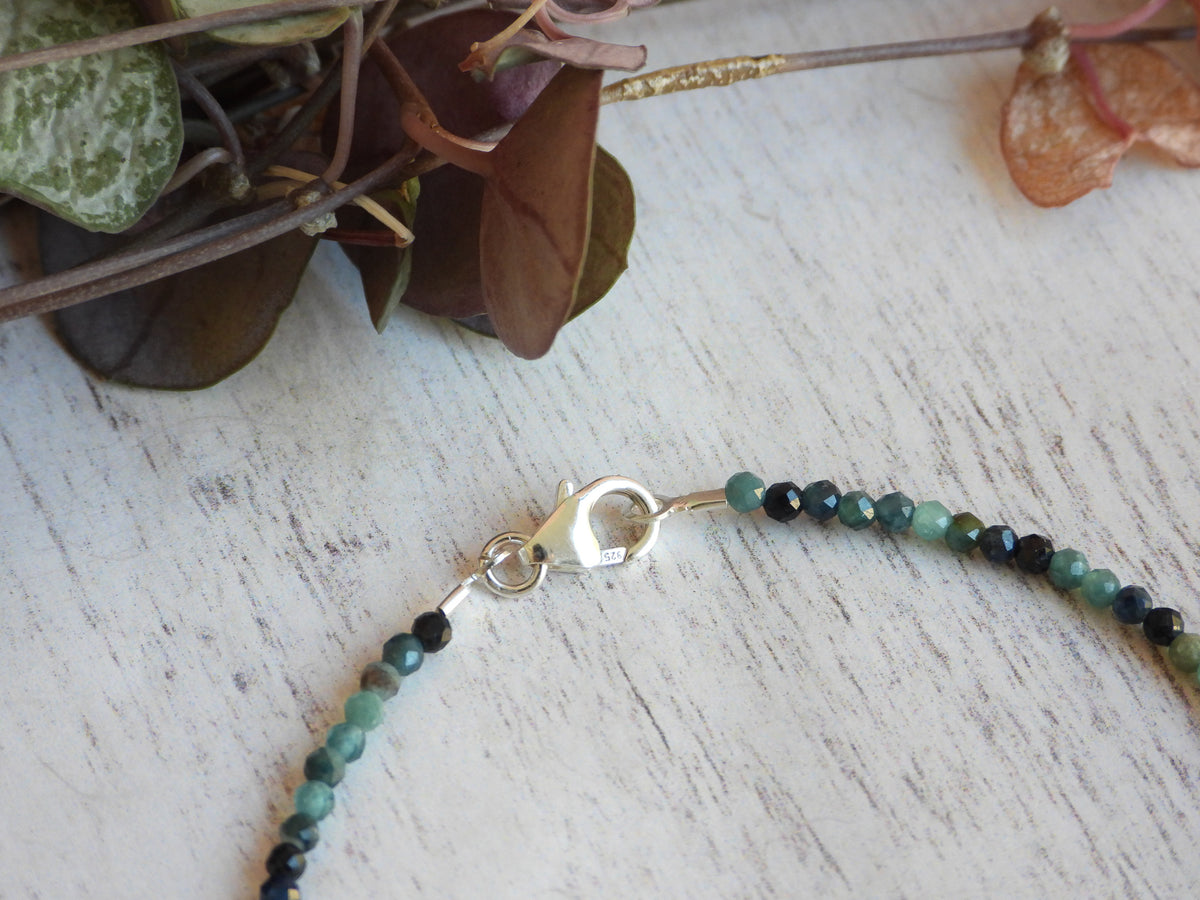 Dainty Blue Tourmaline Gemstone Bracelet | Sterling Silver | Handmade