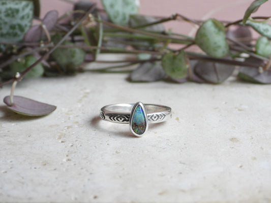 Australian Boulder Opal Ring | Handmade with Recycled Sterling Silver | Size N