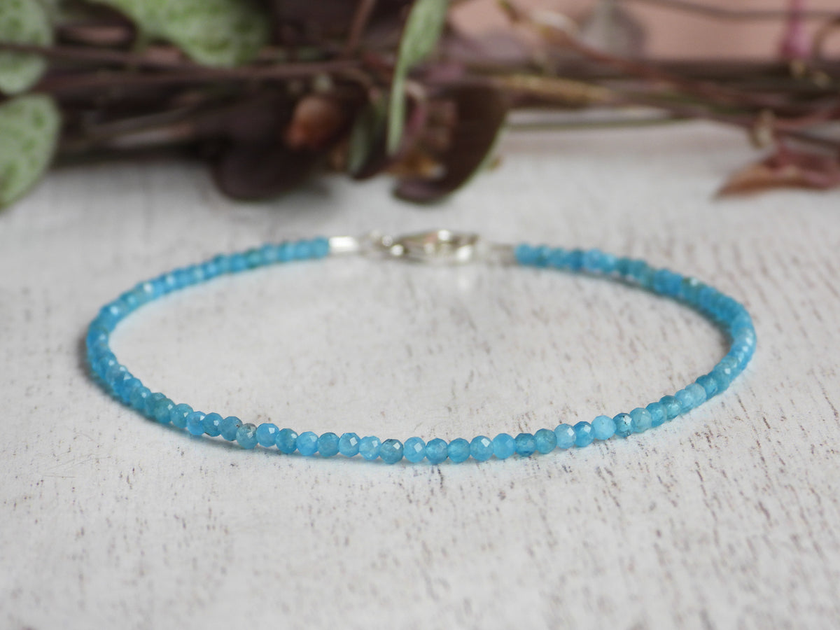 Dainty Gemstone Neon Apatite Bracelet | Sterling Silver | Handmade