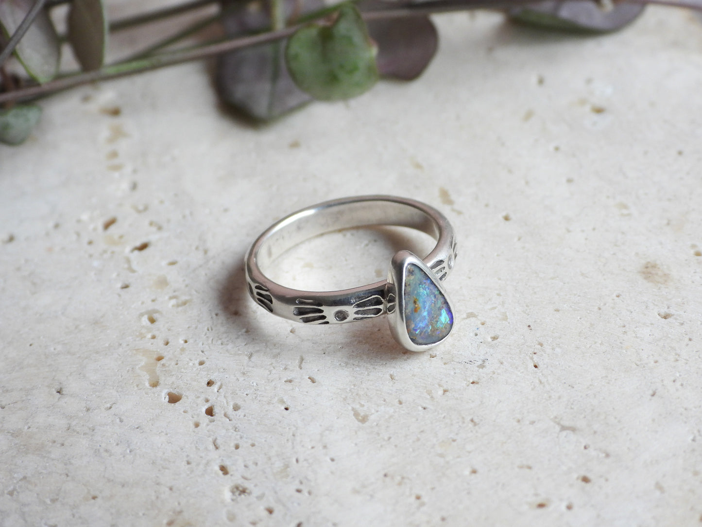 Australian Boulder Opal Ring | Handmade with Recycled Sterling Silver | Size L/M