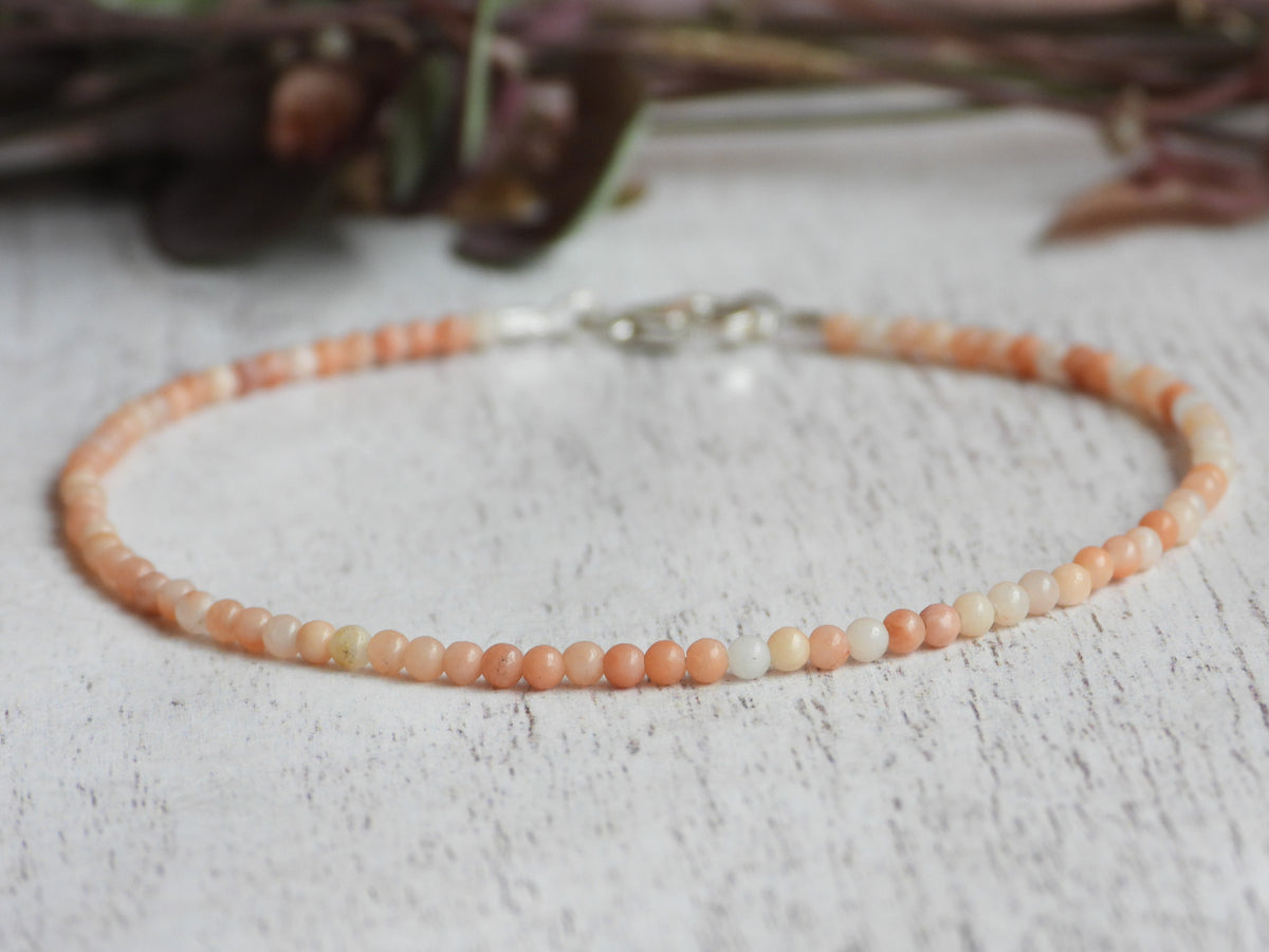 Dainty Pink Aventurine Gemstone Bracelet | Sterling Silver | Handmade