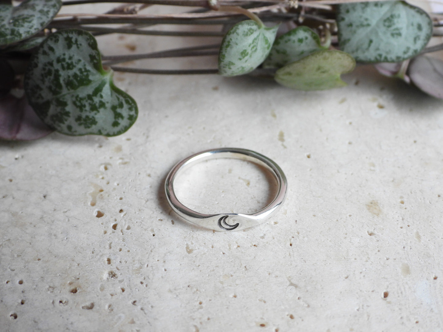Dainty Crescent Moon Stacking Ring | Recycled Sterling Silver