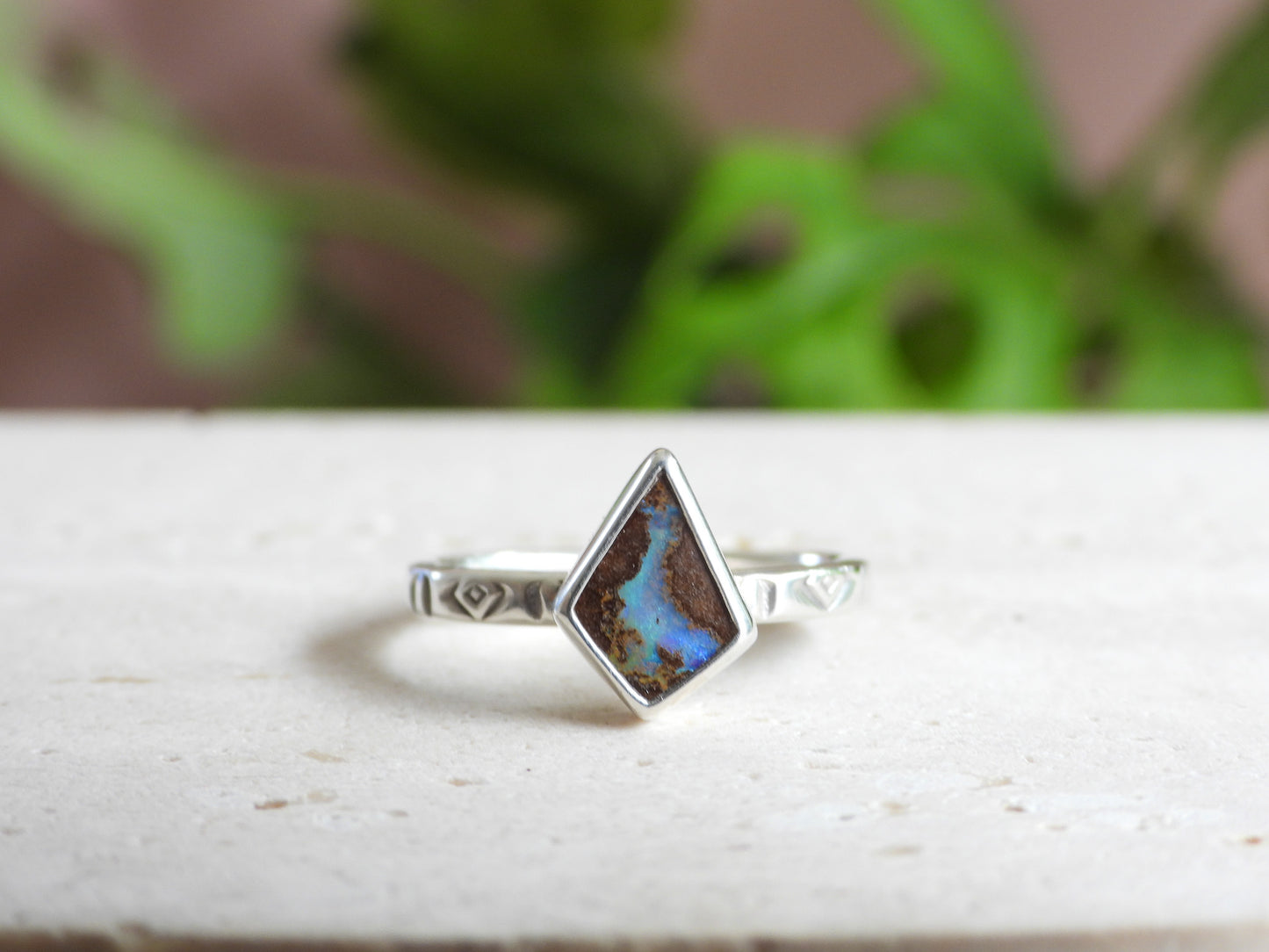 Boho Style Australian Boulder Opal Ring | Recycled Silver 925 | Size N