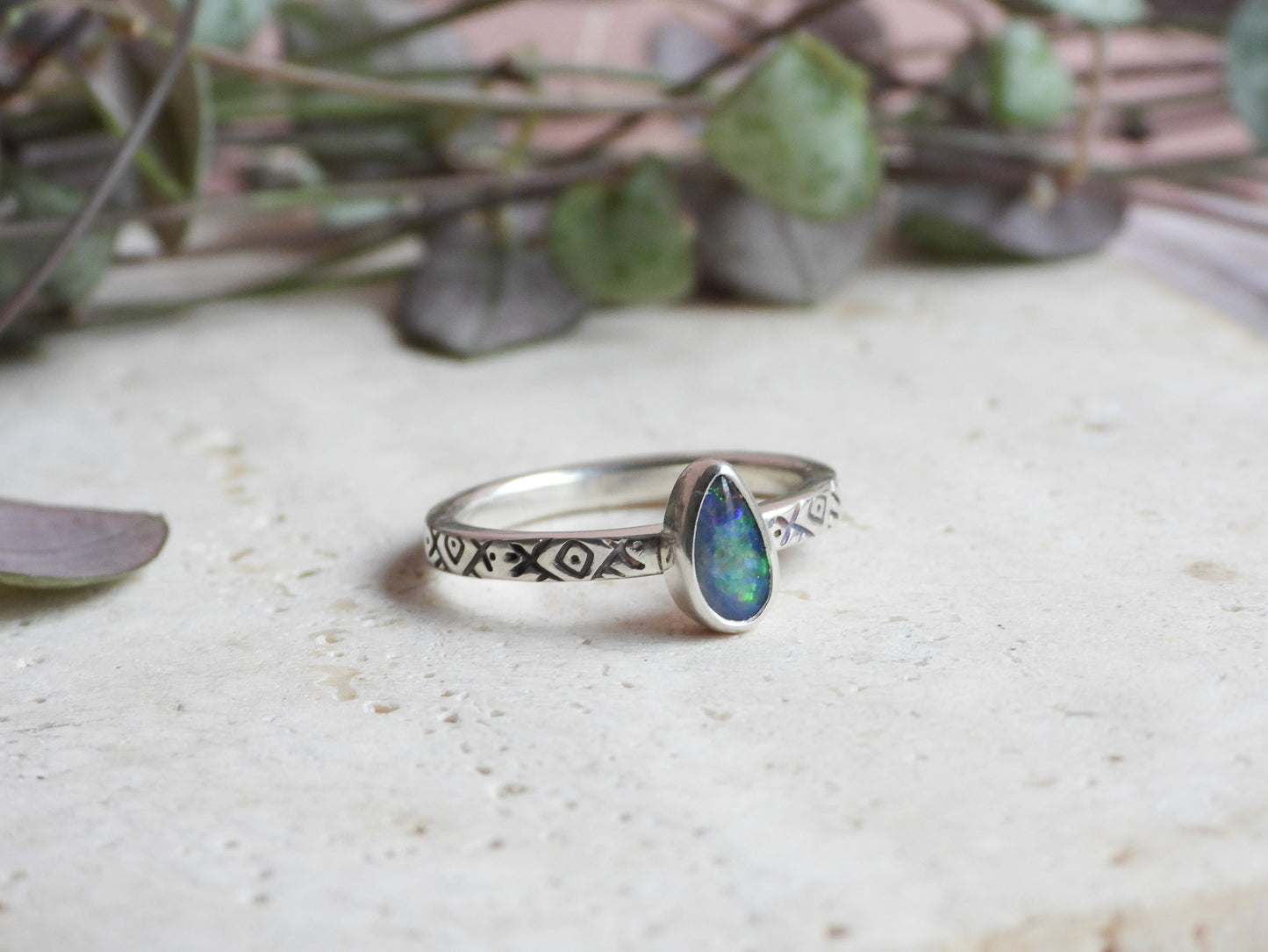 Australian Boulder Opal Ring | Handmade with Recycled Sterling Silver | Size Q