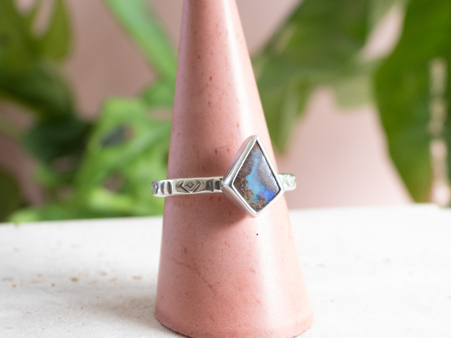 Boho Style Australian Boulder Opal Ring | Recycled Silver 925 | Size N