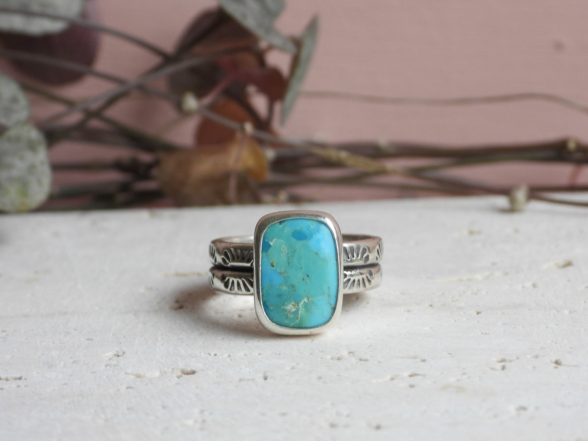 Bohemian Style Turquoise Ring | Size O | Handmade in Cornwall