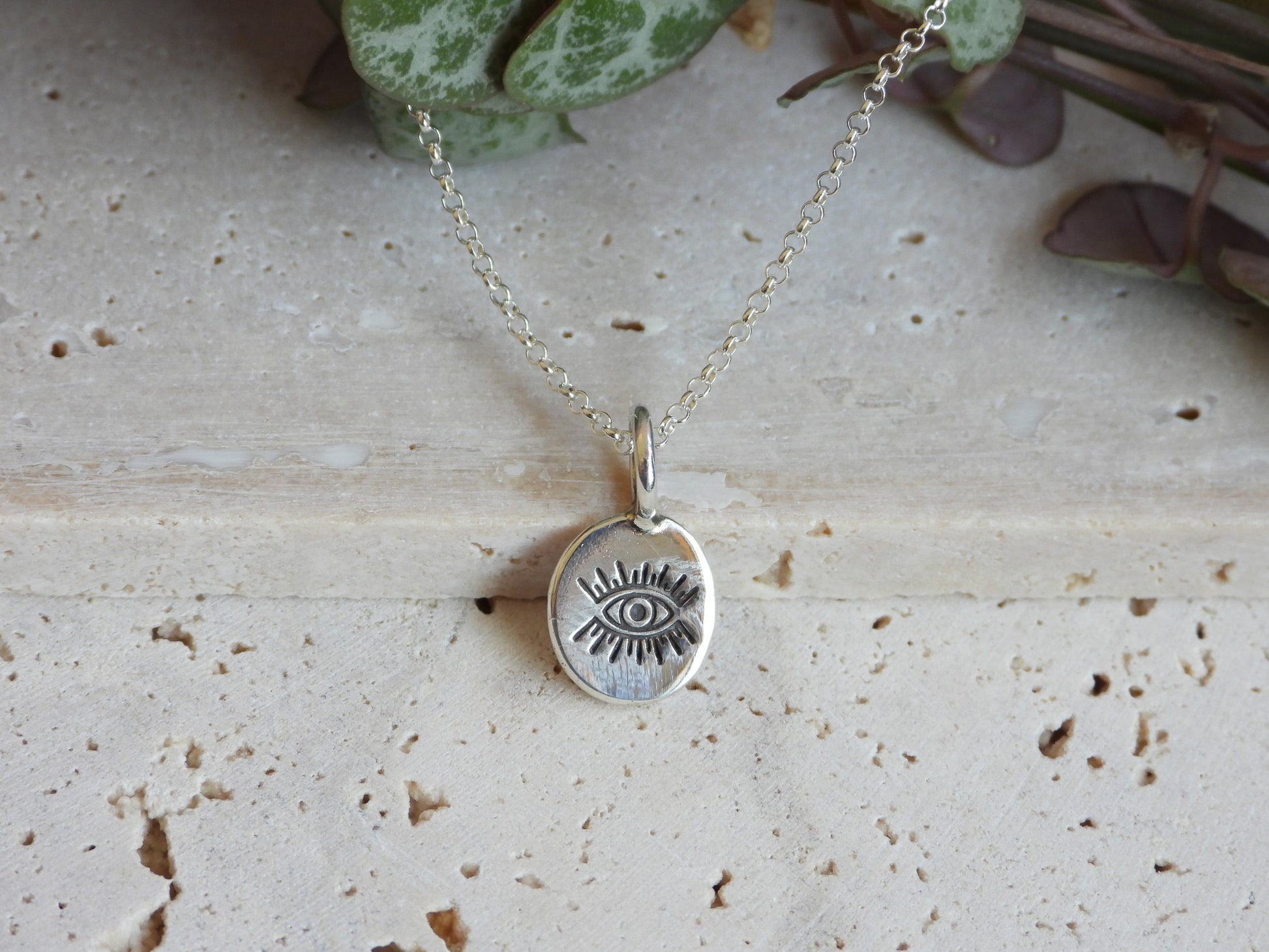 bohemian symbology necklace with evil eye in 925 recycled silver