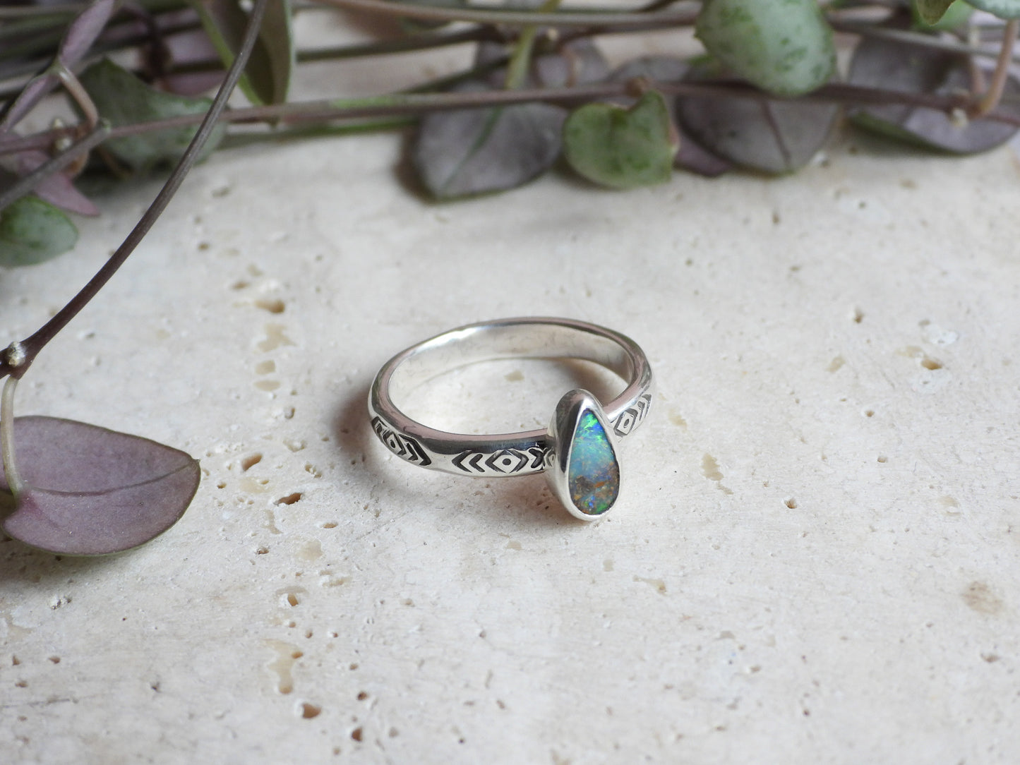 Australian Boulder Opal Ring | Handmade with Recycled Sterling Silver | Size N