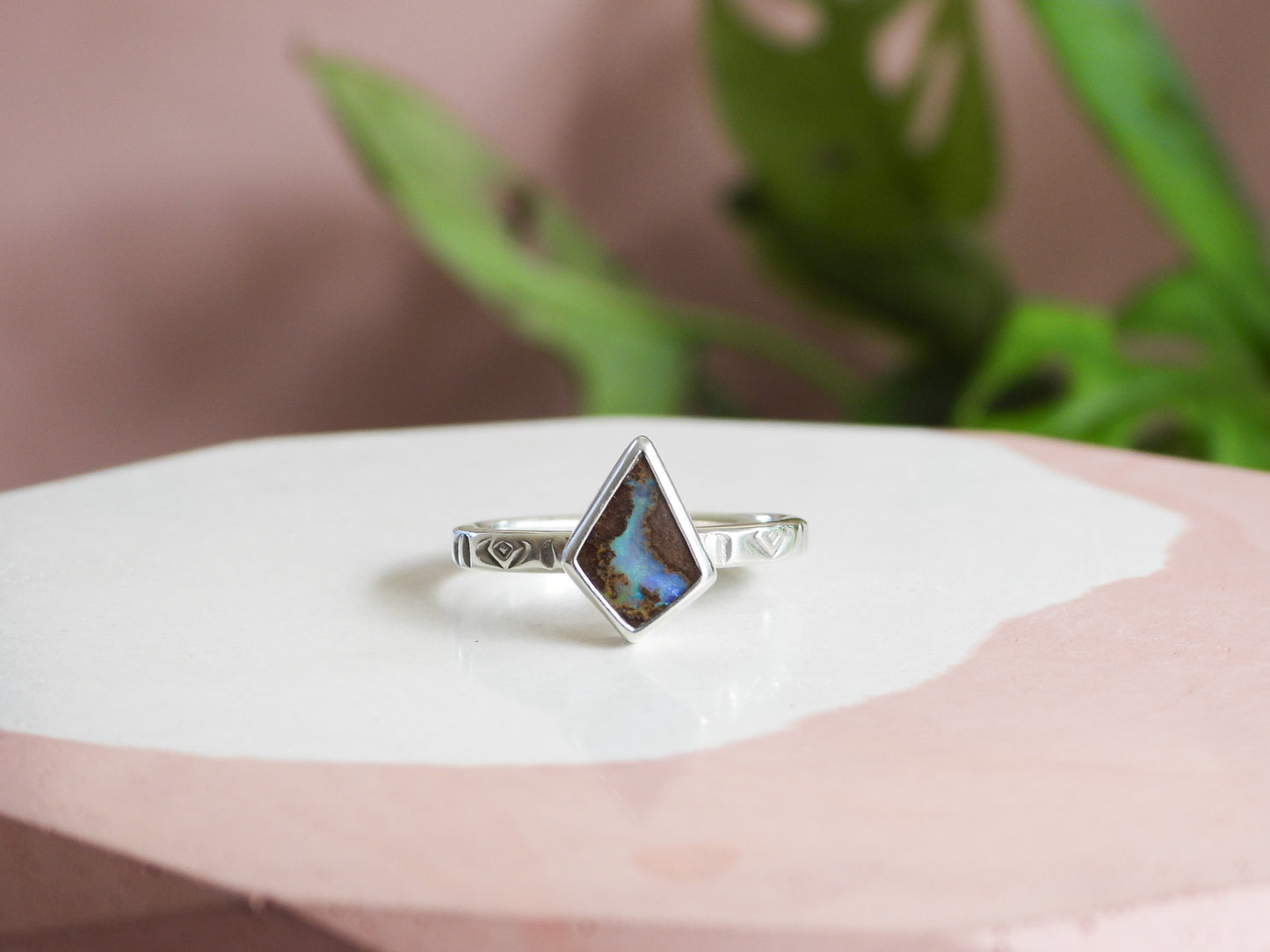 Boho Style Australian Boulder Opal Ring | Recycled Silver 925 | Size N