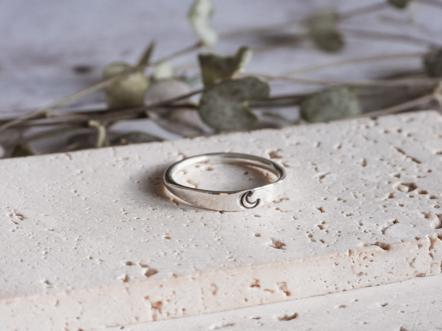 Dainty Crescent Moon Stacking Ring | Recycled Sterling Silver