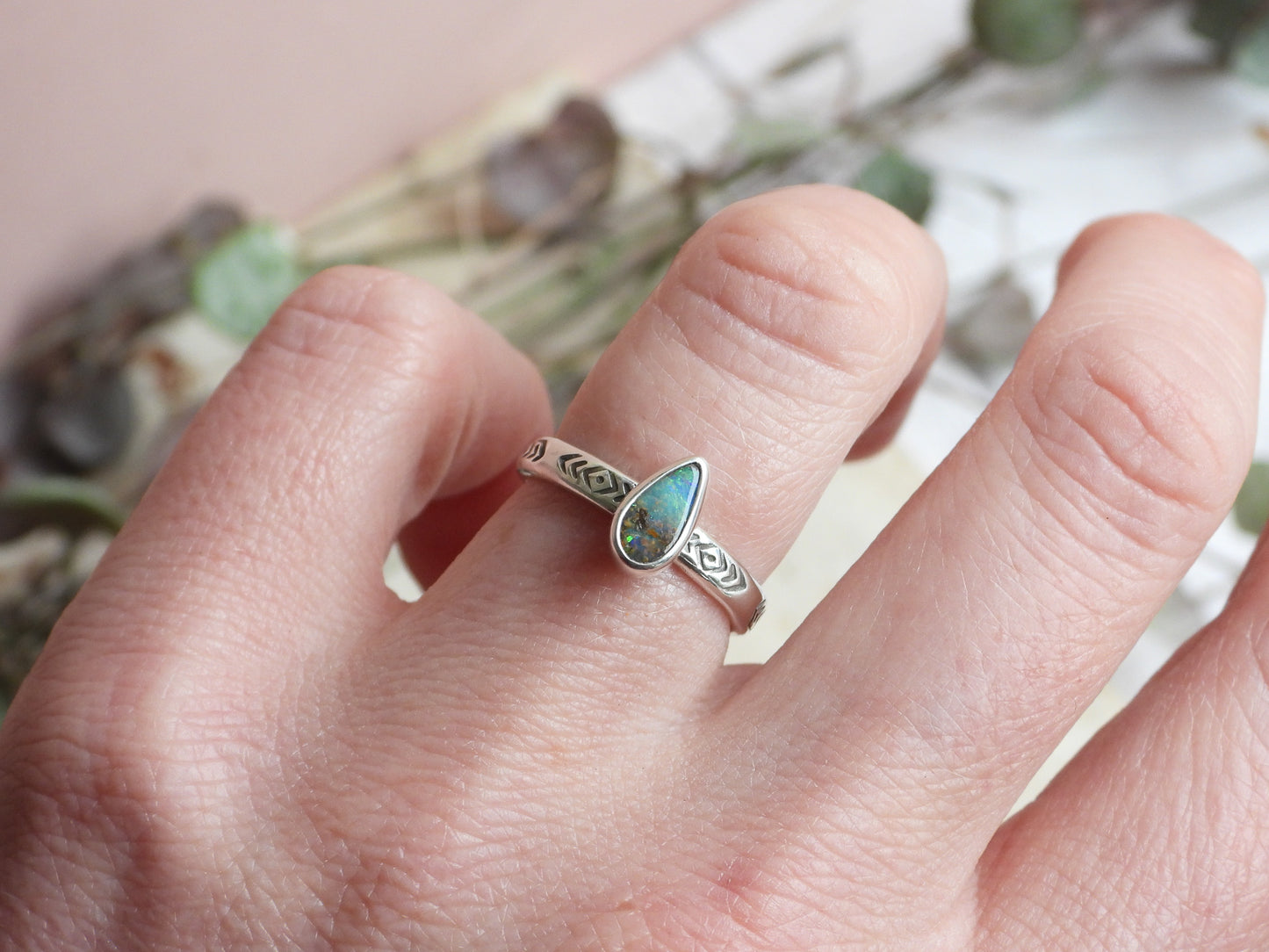 Australian Boulder Opal Ring | Handmade with Recycled Sterling Silver | Size N