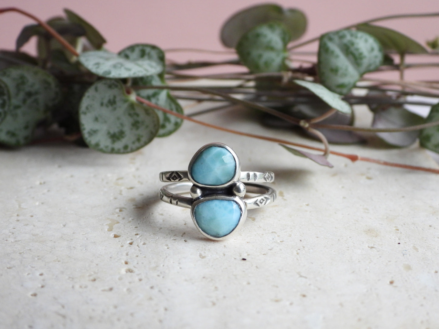 Boho Style Larimar Split Ring | Recycled Silver 925