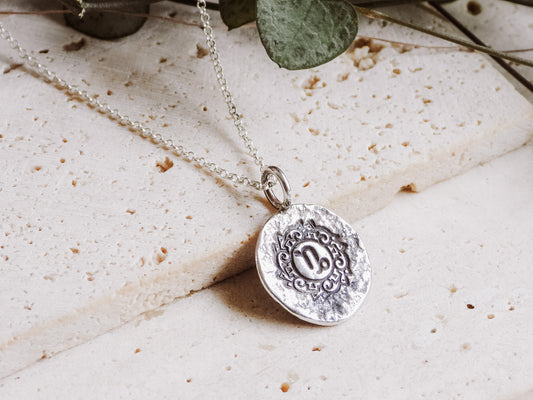Rustic Capricorn Star Sign Mandala Necklace | Recycled Silver 925
