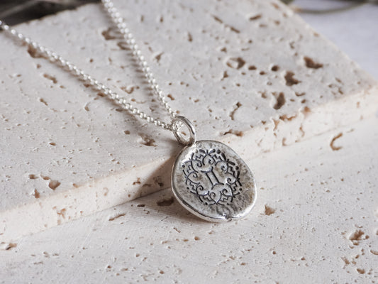 boho style gemini mandala necklace with recycled sterling silver