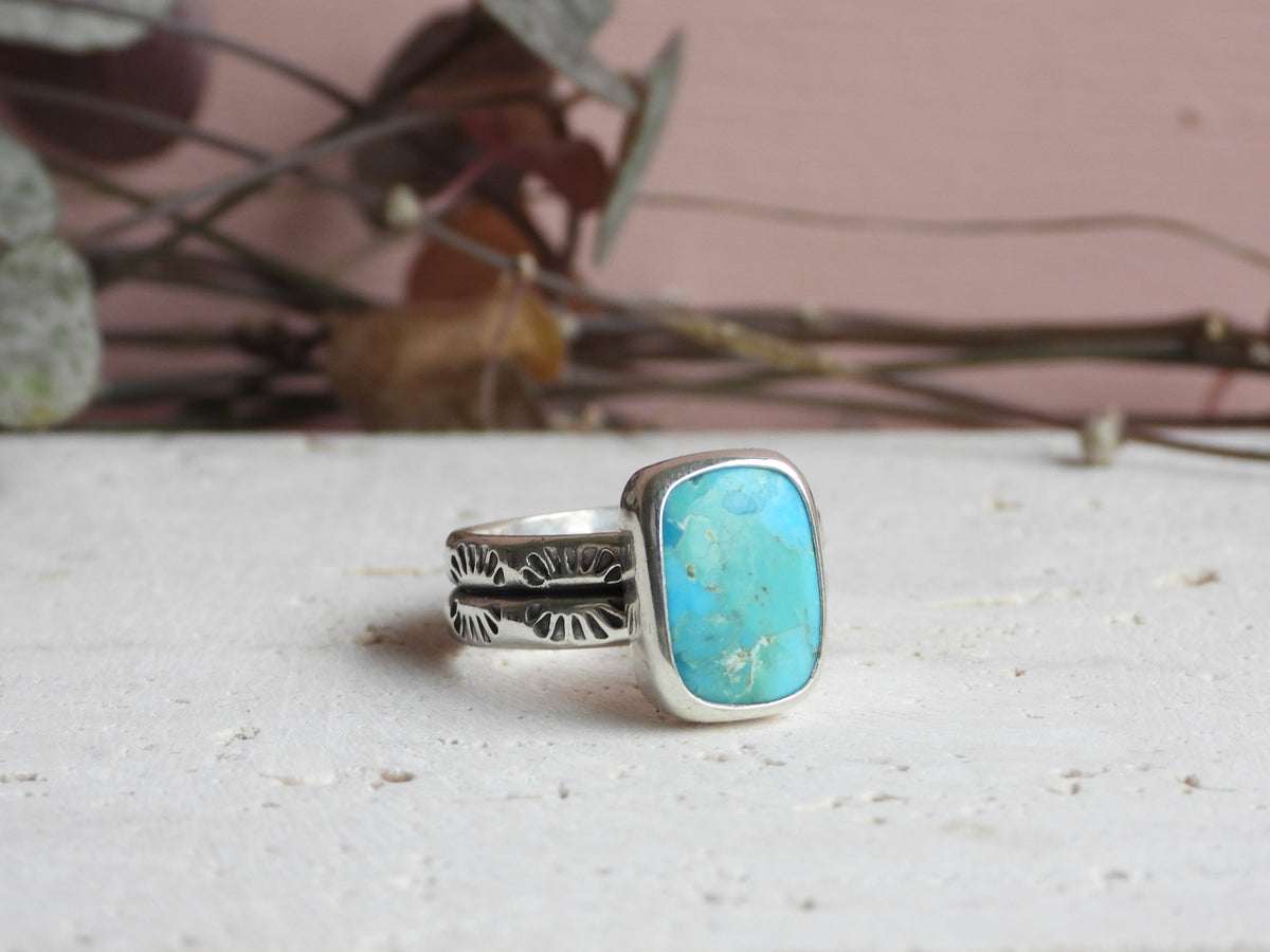 Bohemian Style Turquoise Ring | Size O | Handmade in Cornwall